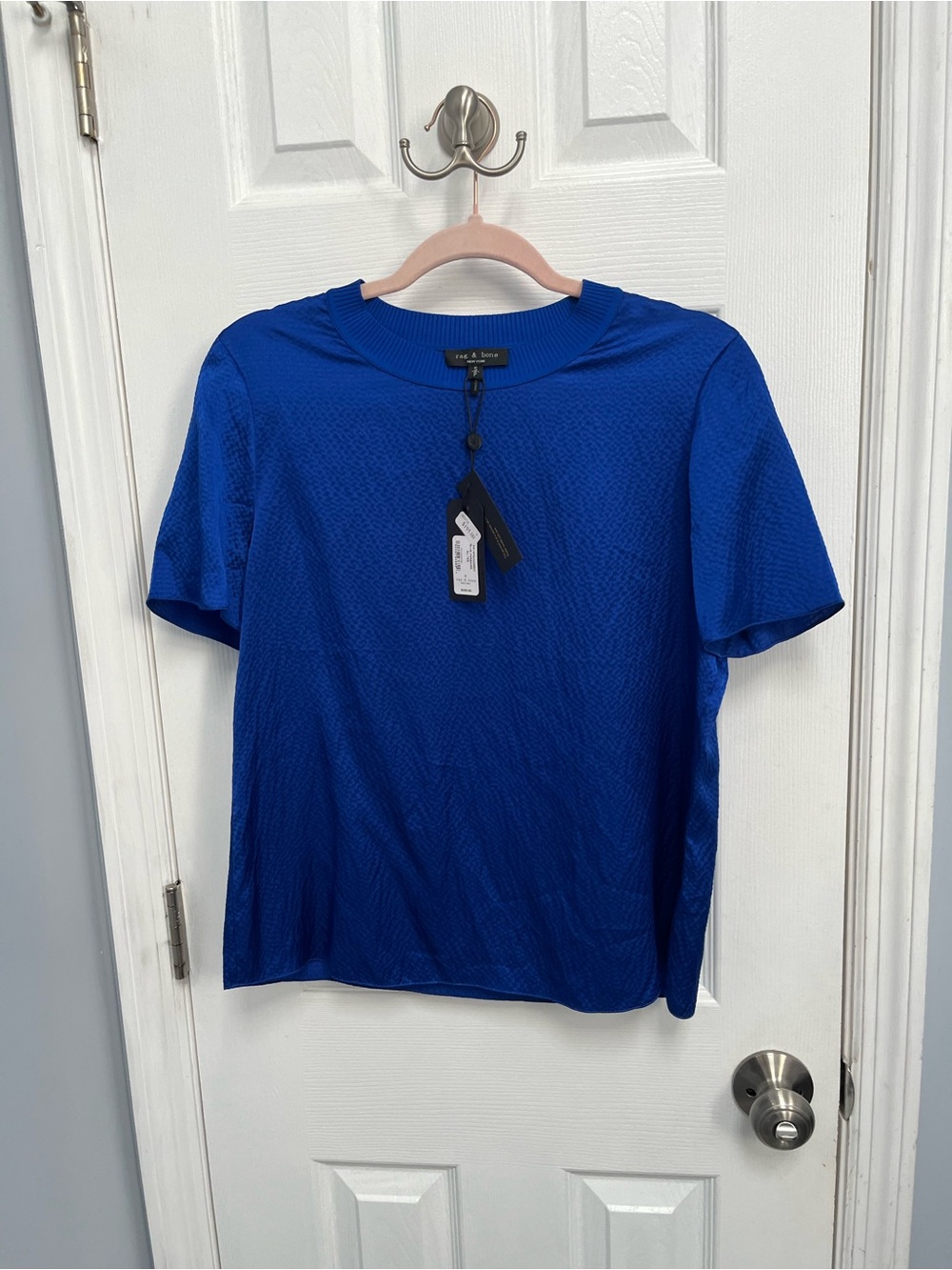 rag & bone Ali tee Silk short sleeve top Paradise Blue Textured Women’s Small